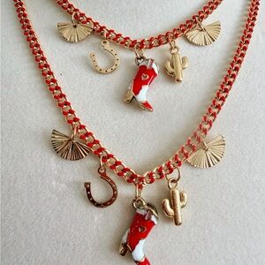 Gold and Red Charm Necklace Set